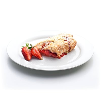 Flaky pastry strudel with rhubarb and strawberries