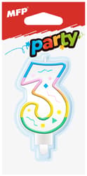 Cake candle number 3, rainbow, 1pc