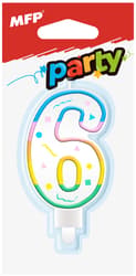 Cake candle number 6, rainbow, 1pc