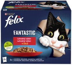 Felix Fantastic kapsičky pro kočky kuře, hovězí, králík, jehněčí v želé 12×85 g