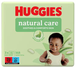 Huggies® Natural Aloe Vera Triplo dětské vlhčené ubrousky, 3×56 ks