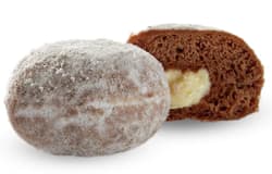 Cocoa-flavored donut with white chocolate