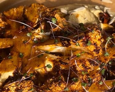 Cauliflower à la Steak with Chickpea Cream but Hummus