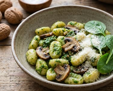 Gnocchi with Mushrooms and Pesto