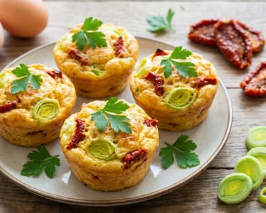 Vaječné muffiny se sušenými rajčaty a pórkem