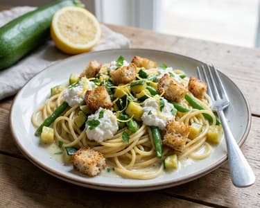Vegetariánské špagety s cuketou a sýrem ricotta 