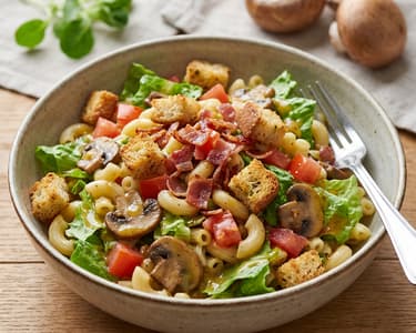 Pasta salad with honey-mustard dressing and prosciutto