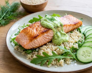 Salmon with Quinoa and Avocado Dip