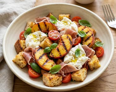 Broskvová panzanella s burratou | Svěží letní oběd