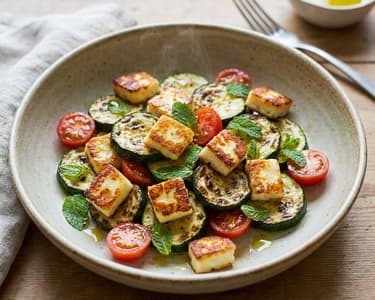 Teplý salát z cukety a halloumi | Lehký letní oběd