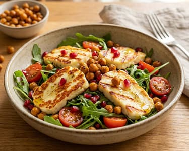 Grilovaný halloumi s pečenou cizrnou | Lehký letní salát