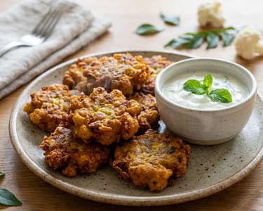 Květákové curry placičky s mátovým jogurtem