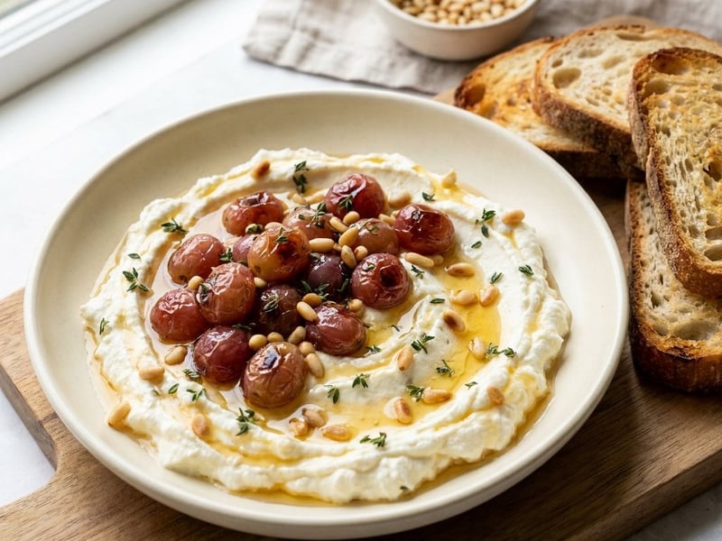 Šlehaná feta s pečeným hroznovým vínem | Lehký letní předkrm