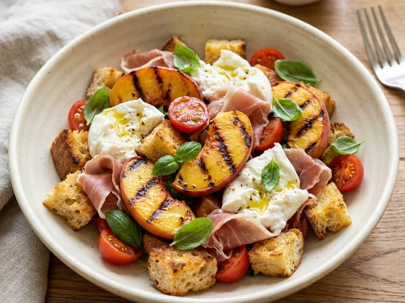 Broskvová panzanella s burratou | Svěží letní oběd