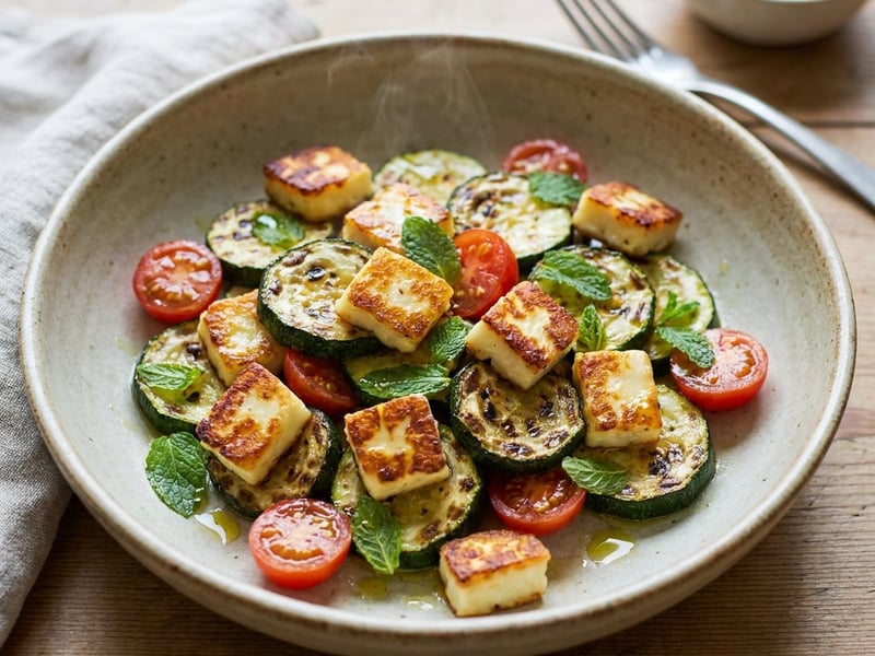 Teplý salát z cukety a halloumi | Lehký letní oběd