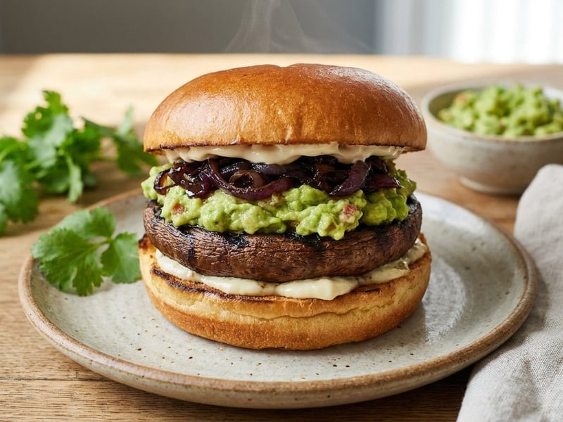Veganský Portobello burger s avokádem