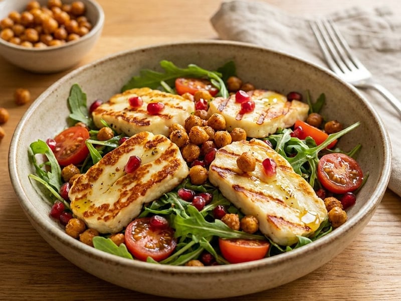 Grilovaný halloumi s pečenou cizrnou | Lehký letní salát