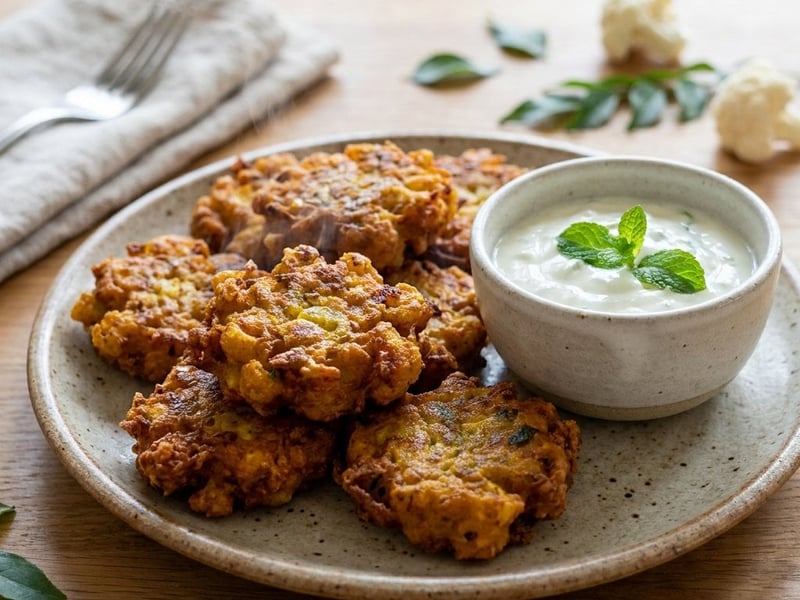 Květákové curry placičky s mátovým jogurtem