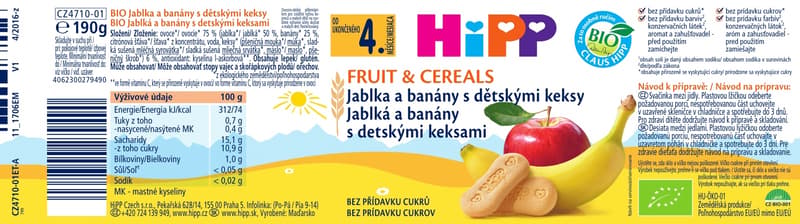 HiPP BIO Ovocná kaše jablka a banány s dětskými keksy