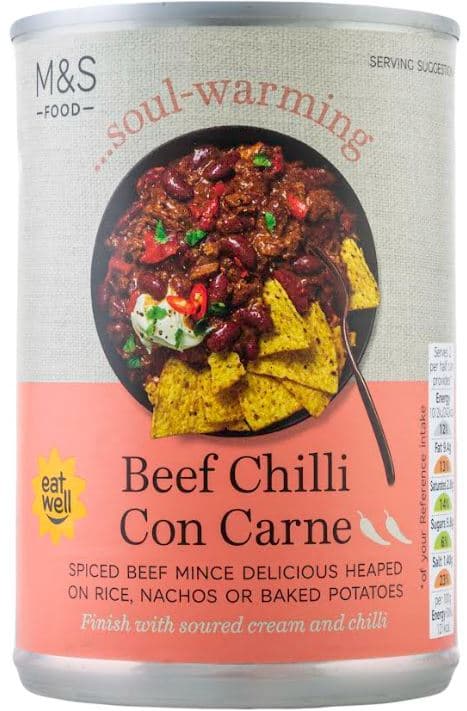Marks & Spencer Chilli con carne mleté hovězí maso v rajčatové omáčce