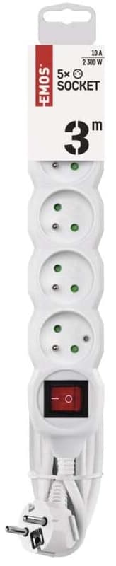 Emos White extension cable with switch, 5 sockets, 3 m