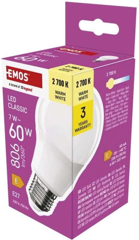 LED Bulb Classic A60 / E27 / 7 W (60 W) / 806 lm / Warm white
