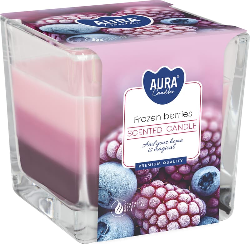 Three-coloured scented candle in glass