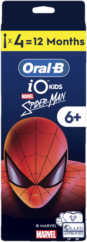 Oral-B iO Kids 6+ Marvel Spiderman Electric Toothbrush Head, Gentle on wobbly teeth & gums, 4