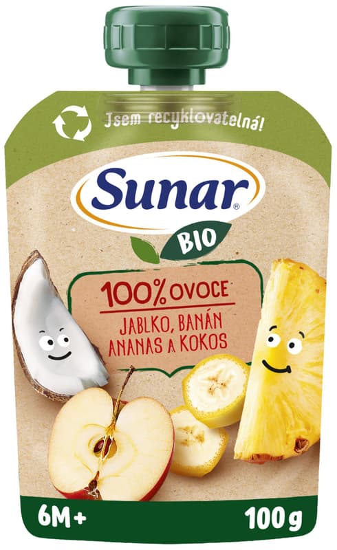 Sunar BIO Fruit pouch apple, banana, pineapple, coconut