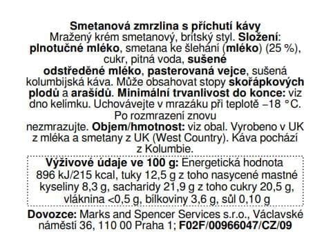 Marks & Spencer Smetanová zmrzlina s příchutí kávy