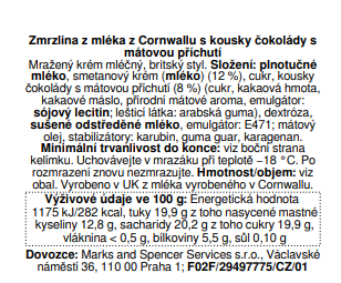 Marks & Spencer Zmrzlina z mléka z Cornwallu s kousky čokolády s mátovou příchutí