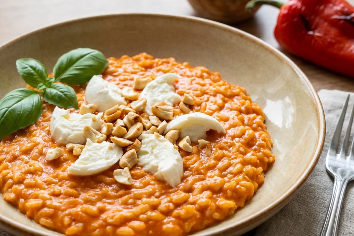 Roasted Pepper Risotto with Mozzarella
