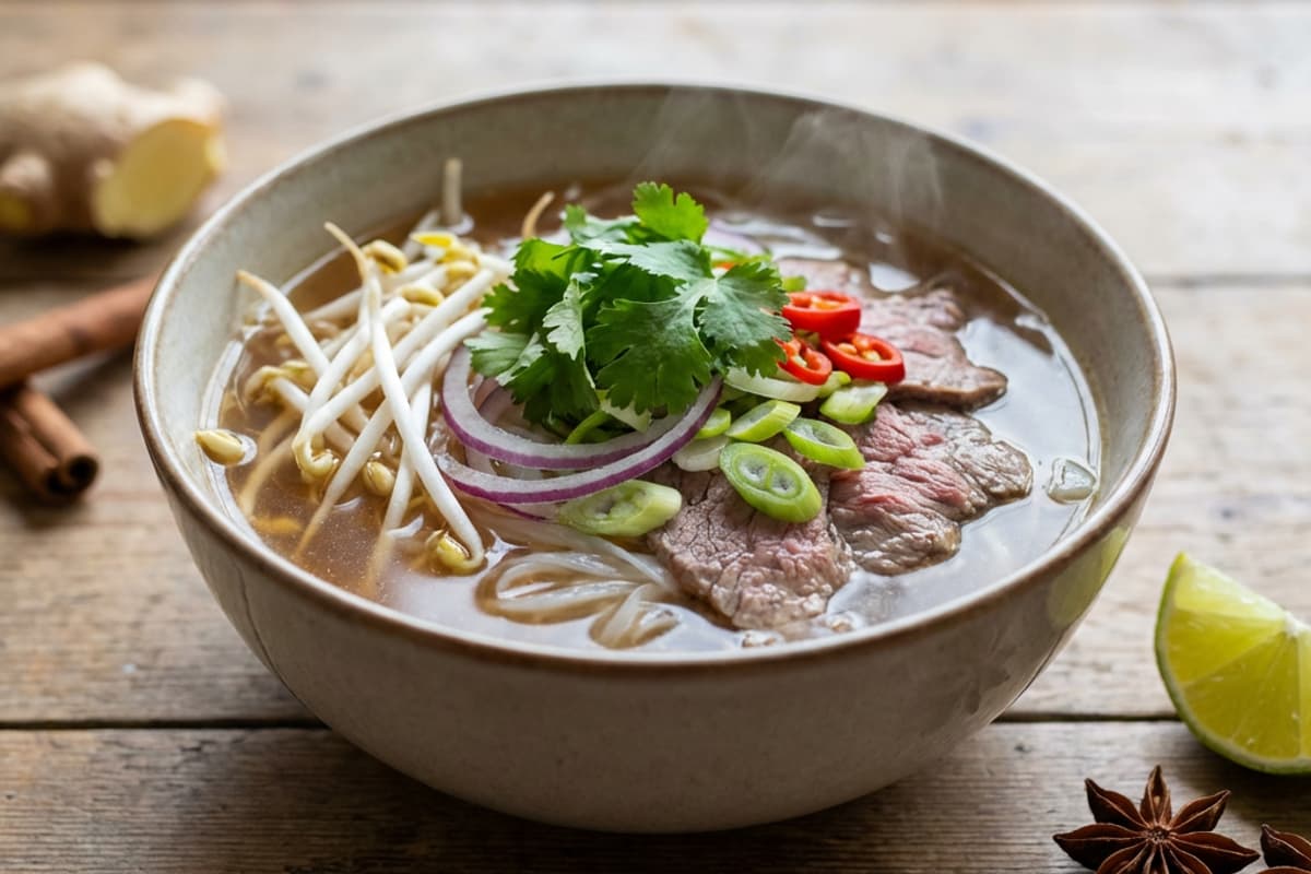 Phở bò – soup with beef and rice noodles