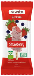 Raw strawberry frozen dessert in white chocolate with blueberries
