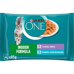 Purina ONE Indoor - tuna with green beans and veal with carrots in juice (4 × 85g)