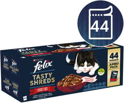 Felix Tasty Shreds kapsičky pro kočky hovězí, kuře, kachna, krůta ve šťávě 44×80 g