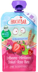 FruchtBar BIO Fruit pocket with strawberries, raspberries, beetroot and spelt