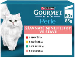 PURINA Gourmet Perle pouches for cats beef, chicken, rabbit, salmon in gravy 60×85 g