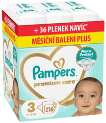 Pampers Premium Care Size 3, 216 Nappies, 6kg-10kg