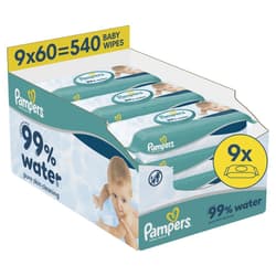 Pampers 99% Water Baby Wet Wipes, 9 Packs of 60 Wipes = 540 Baby Wet Wipes