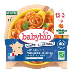 Babybio BIO Whole cappelletti stuffed with eggplant and ricotta, served with tomato sauce
