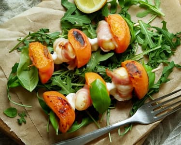 Grilled Skewers with Apricots, Pancetta, and Smoked Cheese
