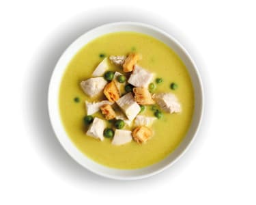 Chicken curry soup with peas