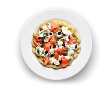 Lilek s uzeným lososem a kozím sýrem