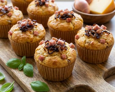 Muffiny s goudou a šalotkovo - šunkovou drobenkou