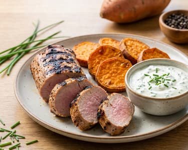 Grilovaná panenka s batáty a dipem