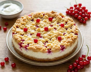 Drobenkový koláč s tvarohem a rybízem