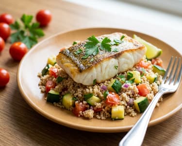 Cod with couscous and vegetables
