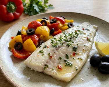 Confit Sea Bass with Roasted Pepper Salad