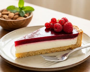 Křehký koláč s tvarohovým krémem a ovocným želé